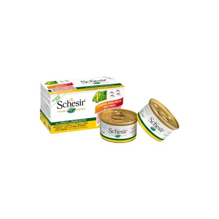 Schesir Cane in Gelatina Multipack 4x85g Pollo con Prosciutto