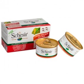 Schesir Cane in Gelatina Multipack 4x85g Filetti di Pollo con Manzo